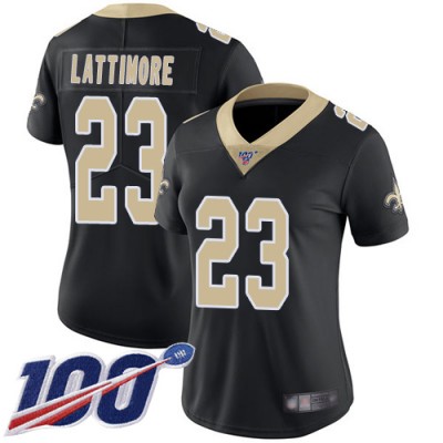 Nike New Orleans Saints #23 Marshon Lattimore Black Team Color Women's Stitched NFL 100th Season Vapor Limited Jersey